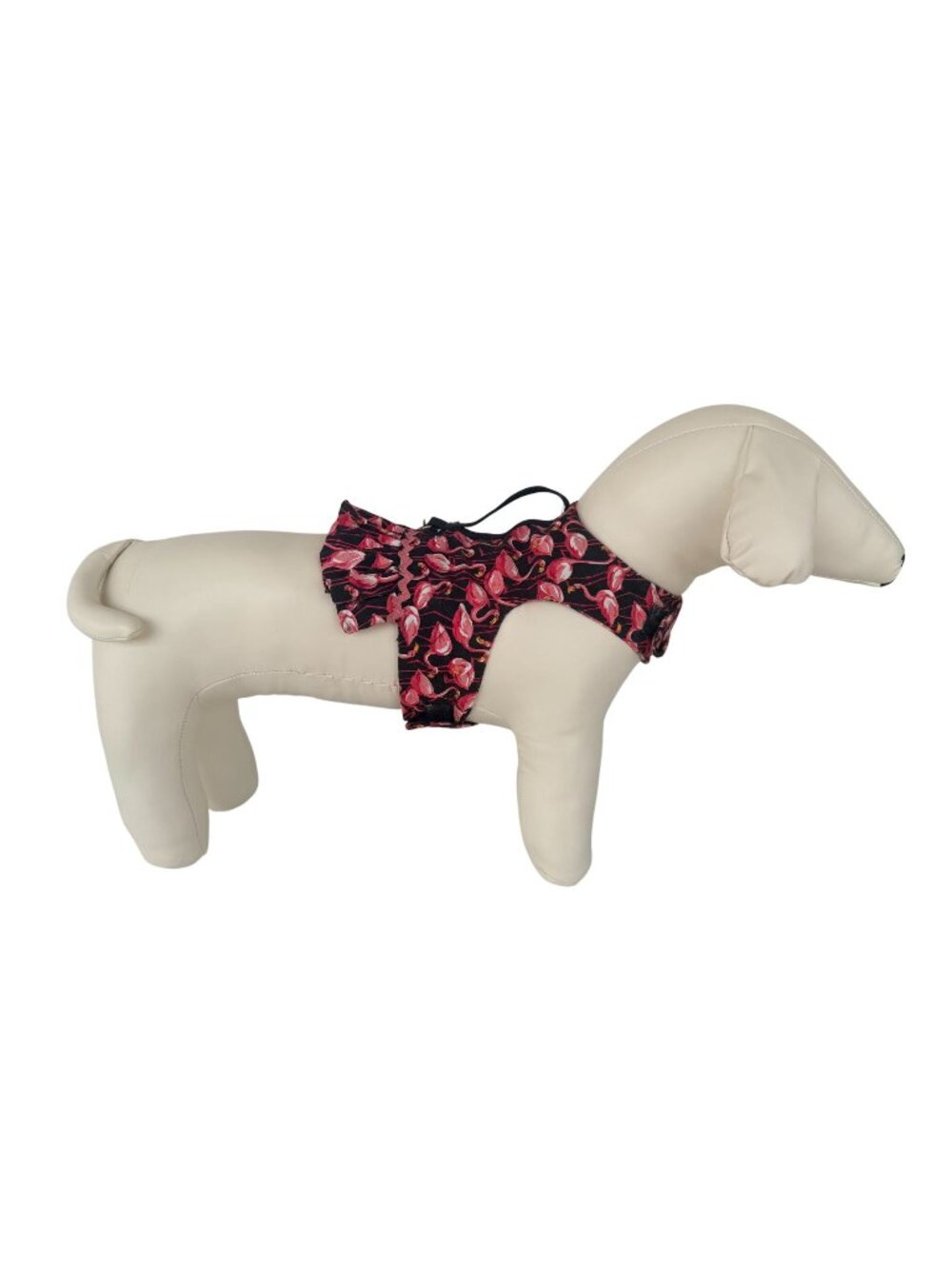 Handmade Small Dog Adjustable Dress Outfit w Harness Flamingo Black Pink Print